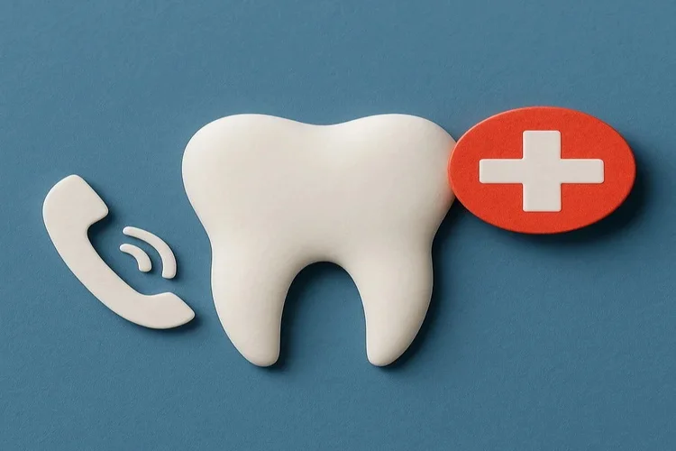 A picture of a tooth and a telephone representing: find the best emergency dentist near you