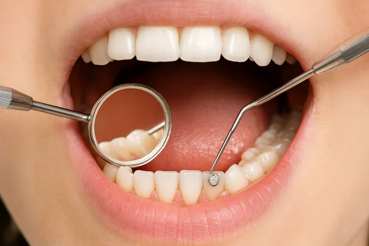A picture of dentist examining the teeth of the patient, representing why dental fillings are essential