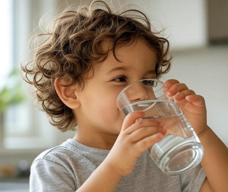 a child drinking water to prevent tooth pain