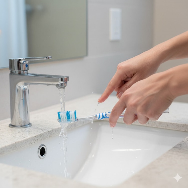 cleaning a toothbrush