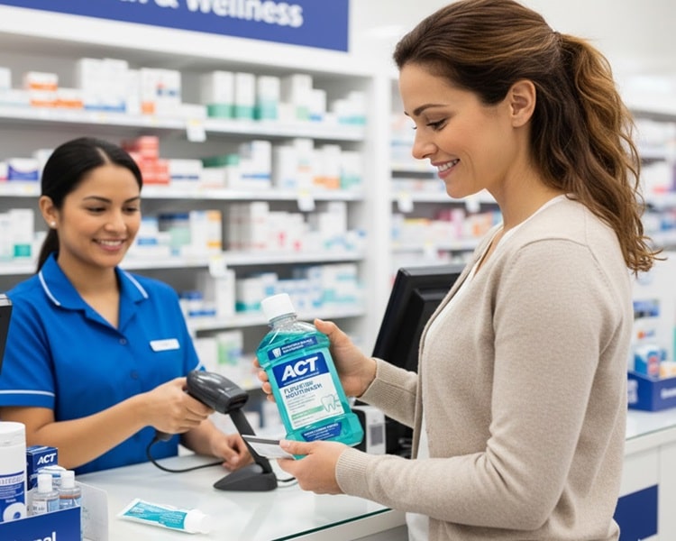 a woman buying Fluoride for her kid 
