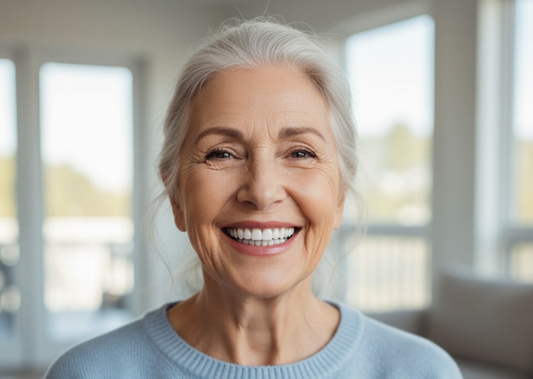 a happy senior with her implants