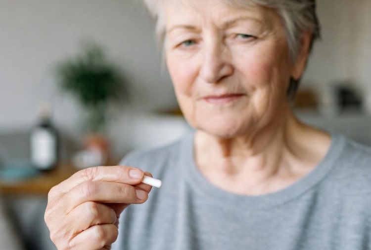 an old woman using vitamins